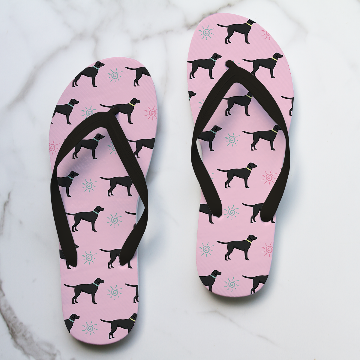 Black Labrador Summer Pattern Flip Flops