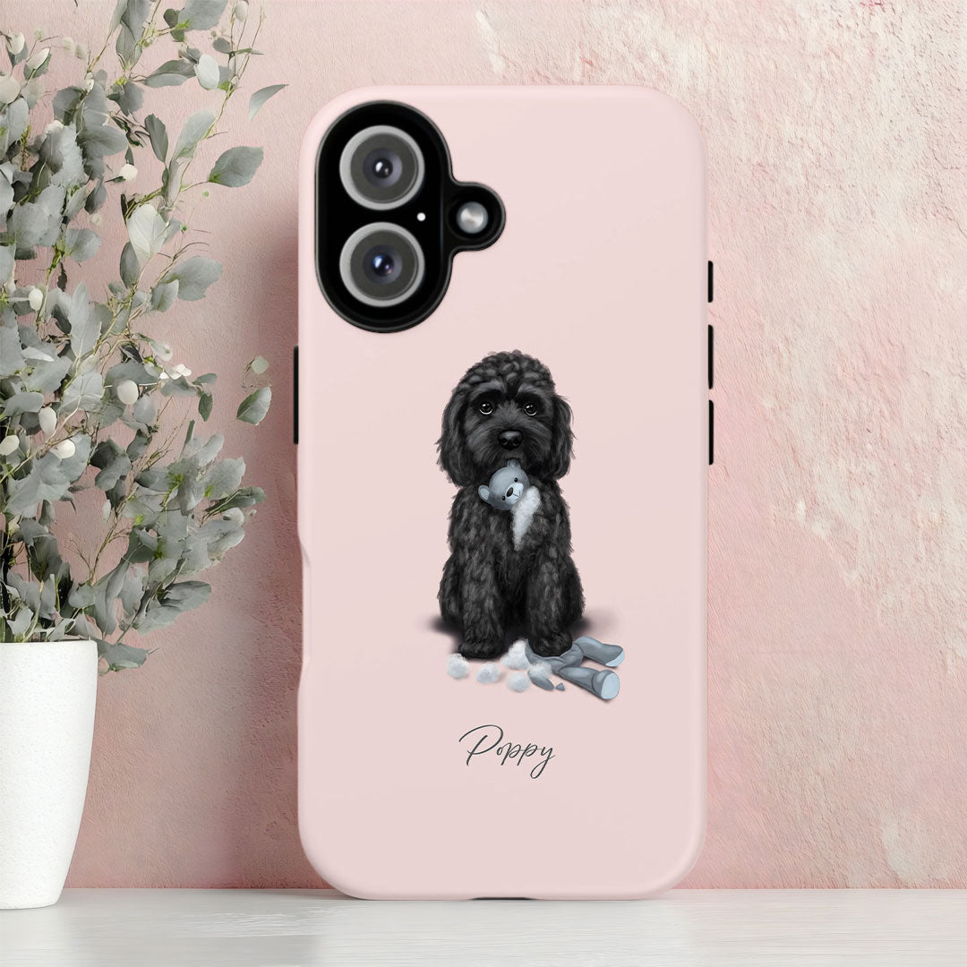 Personalised Black Cockapoo "Teddy Is Defeated" iPhone Tough Case