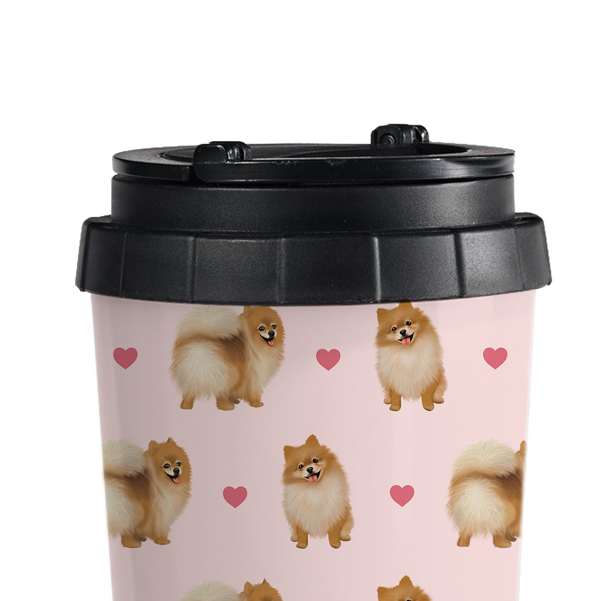 Pomeranian and Hearts Pattern Travel Mug