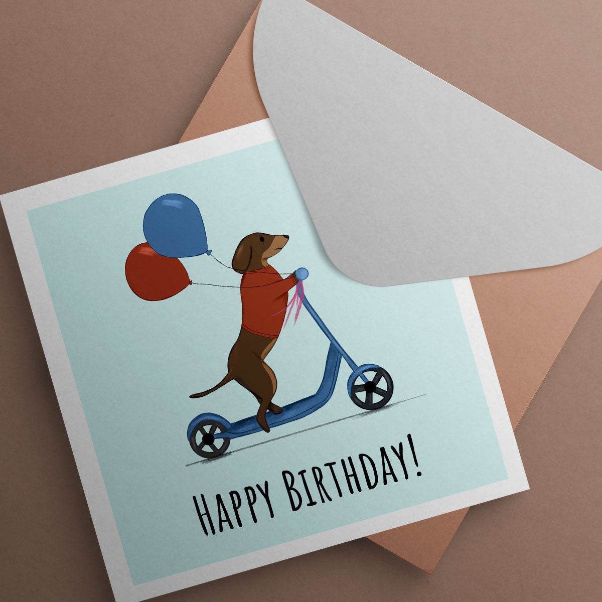 Dachshund on Scooter Birthday Card