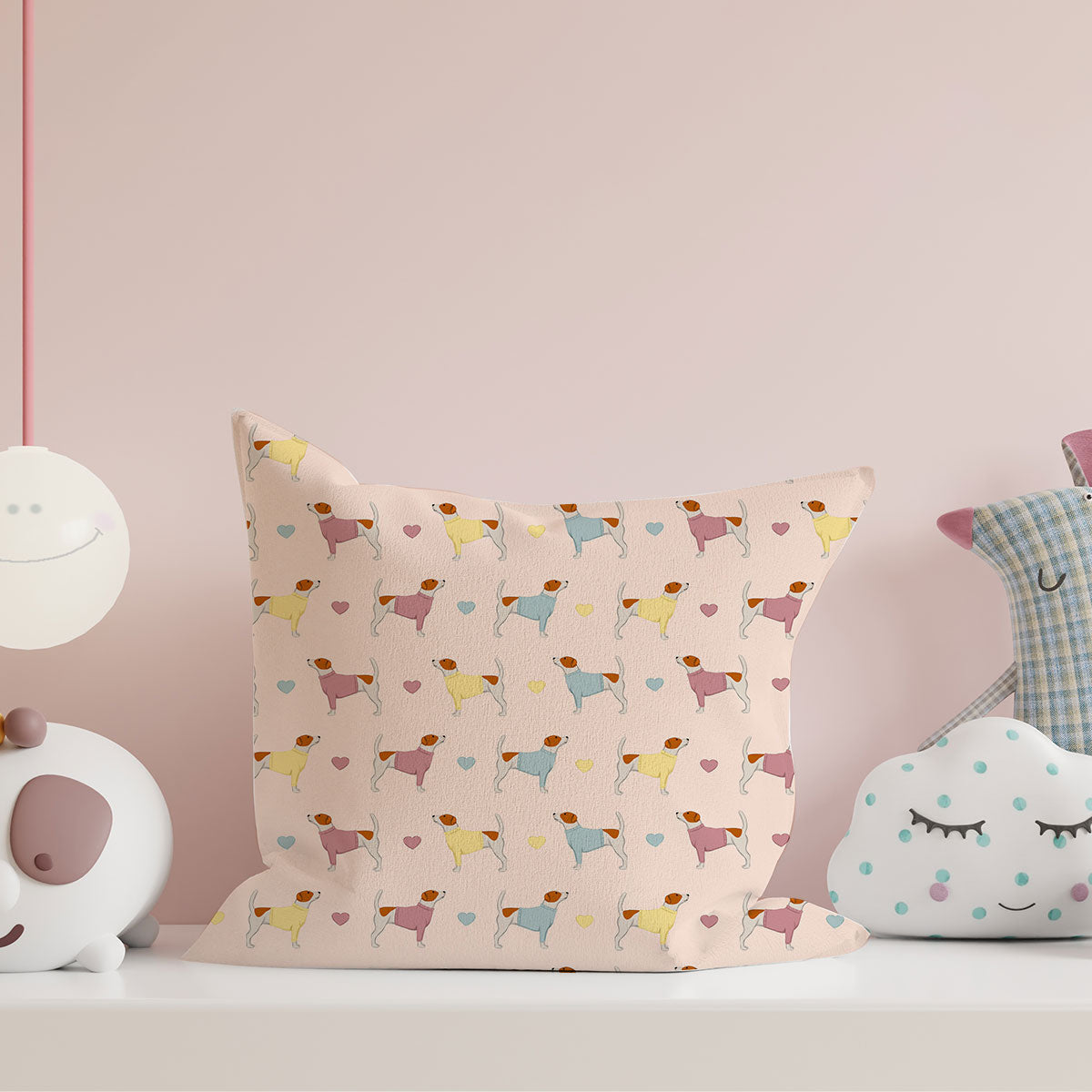 Jack Russell and Hearts Pattern Cushion