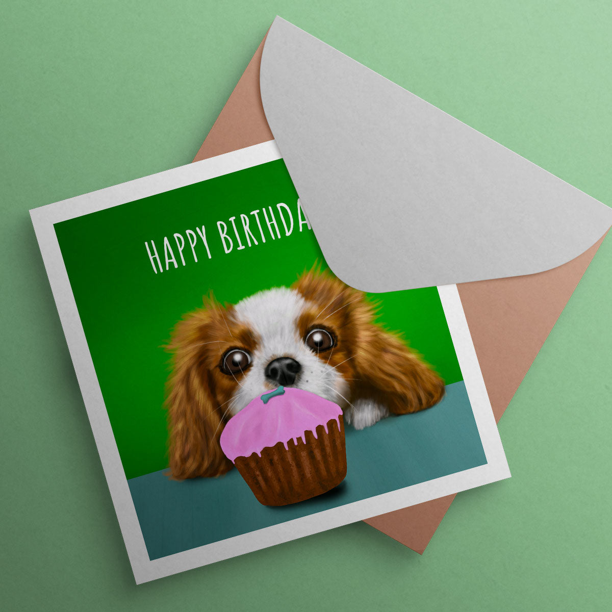 Cavalier King Charles with Birthday Cake Card