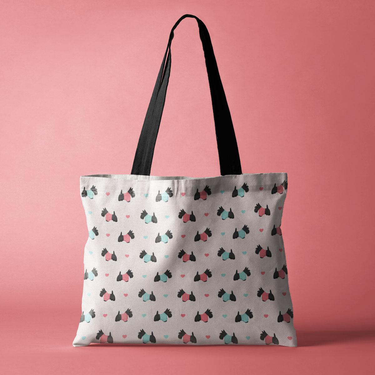 Scottish Terrier and Hearts Canvas Tote Bag