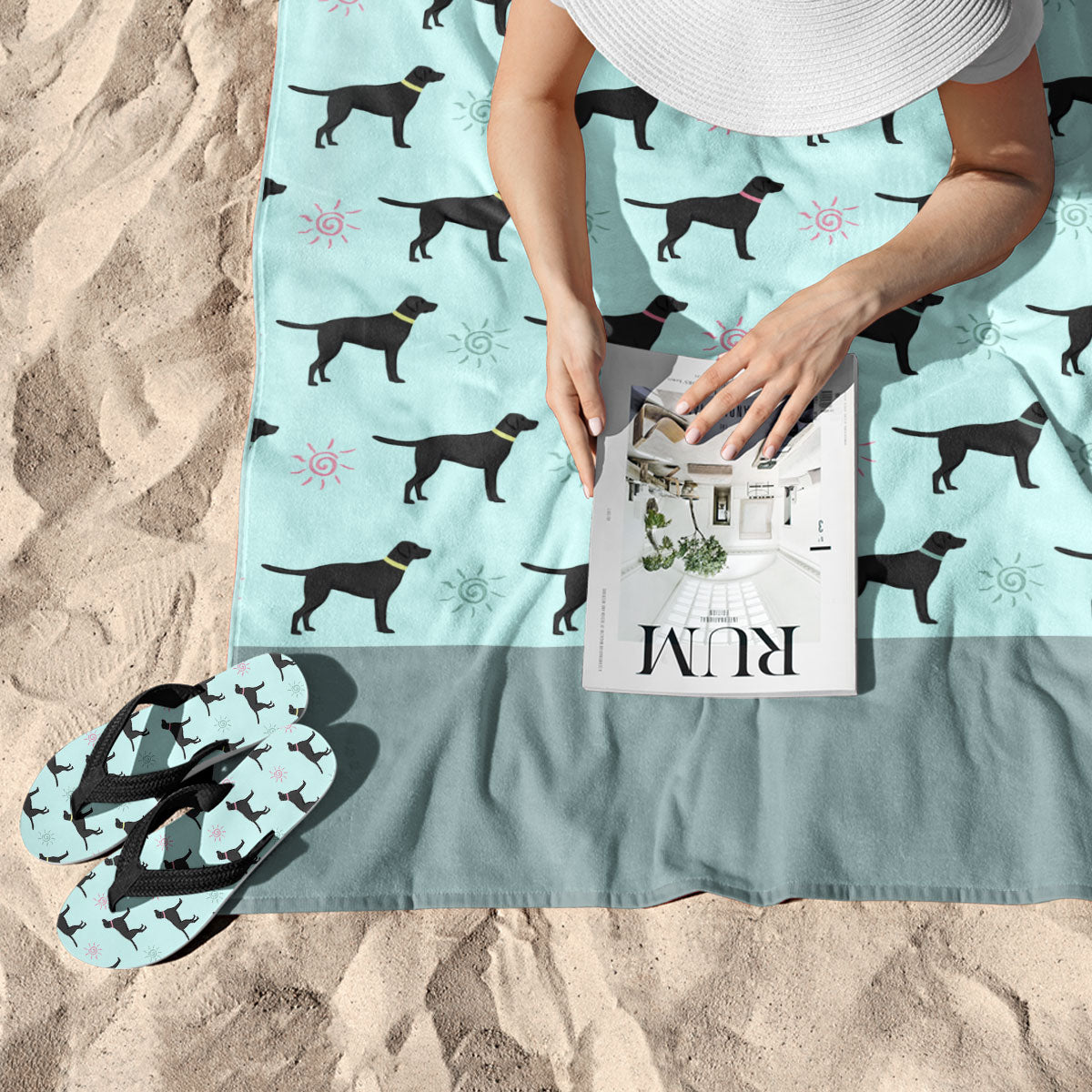 Black Labrador Summer Pattern Beach Towel