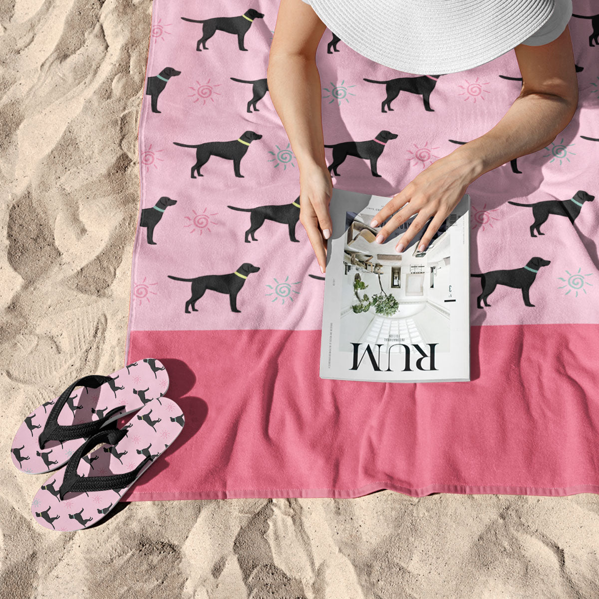 Black Labrador Summer Pattern Beach Towel