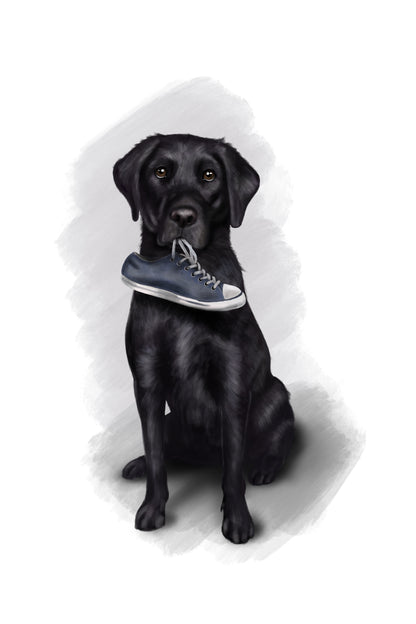 Personalised Black Labrador "I've got your shoe" - Mounted