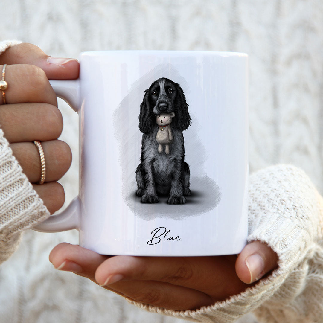 Personalised Blue Roan Cocker Spaniel with Toy Mug