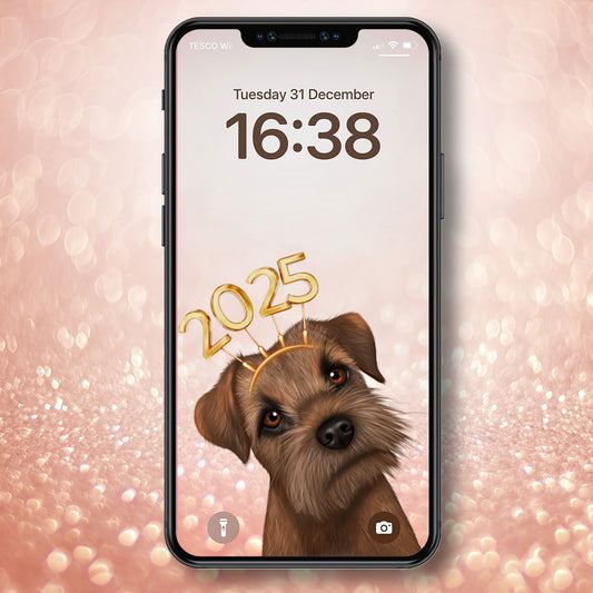 Border Terrier New Year Phone Wallpaper