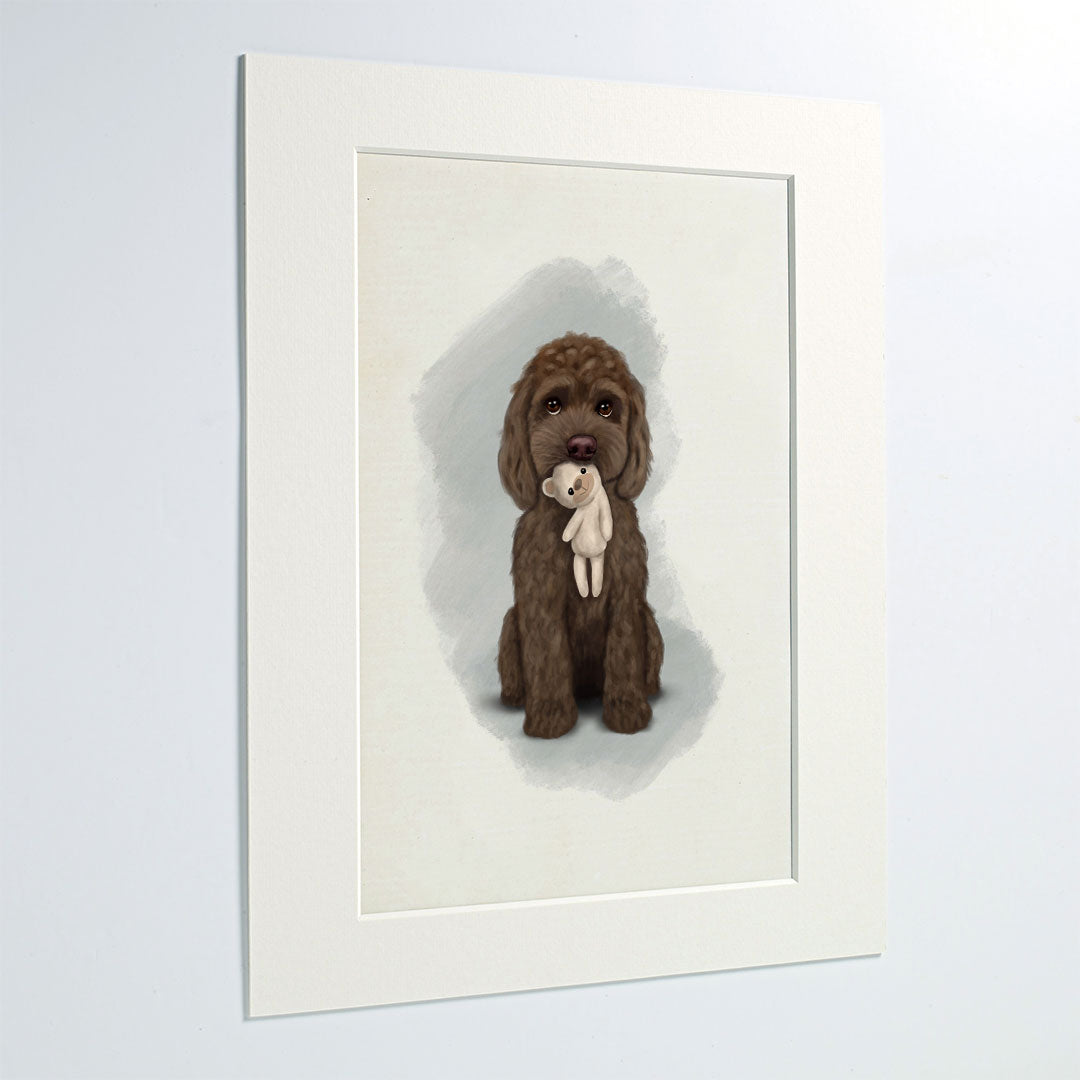 Chocolate Cockapoo with Teddy Mounted Print