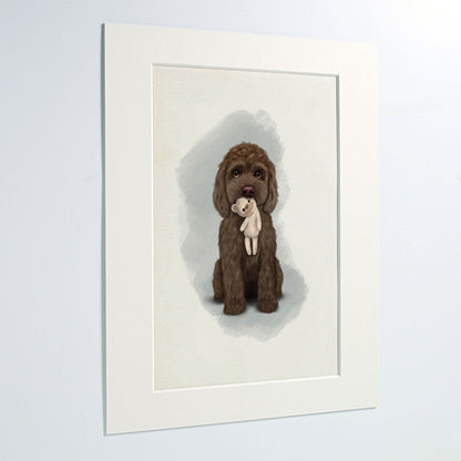 Chocolate Cockapoo with Teddy Mounted Print