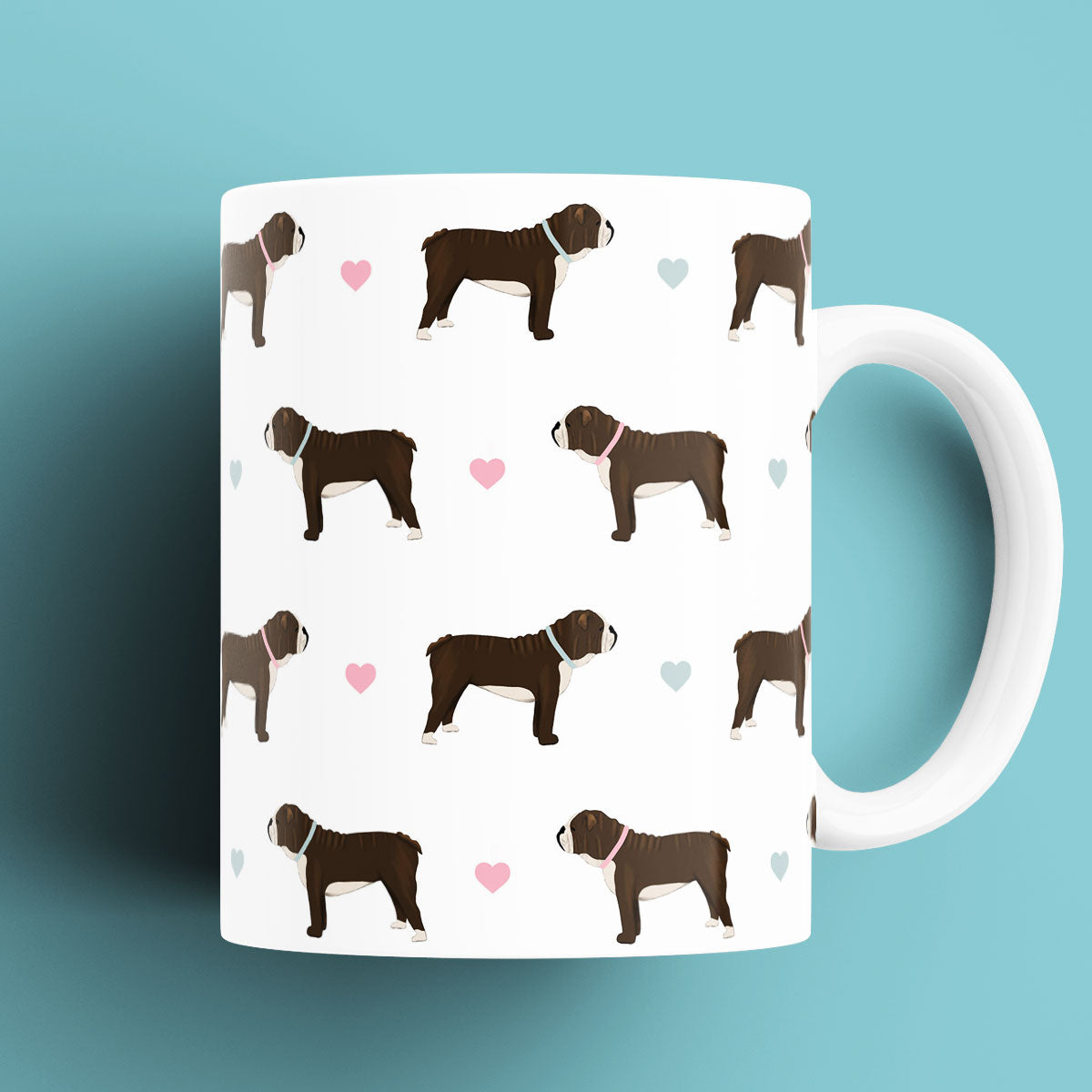 Chocolate and white Bulldogs Patterned Mug