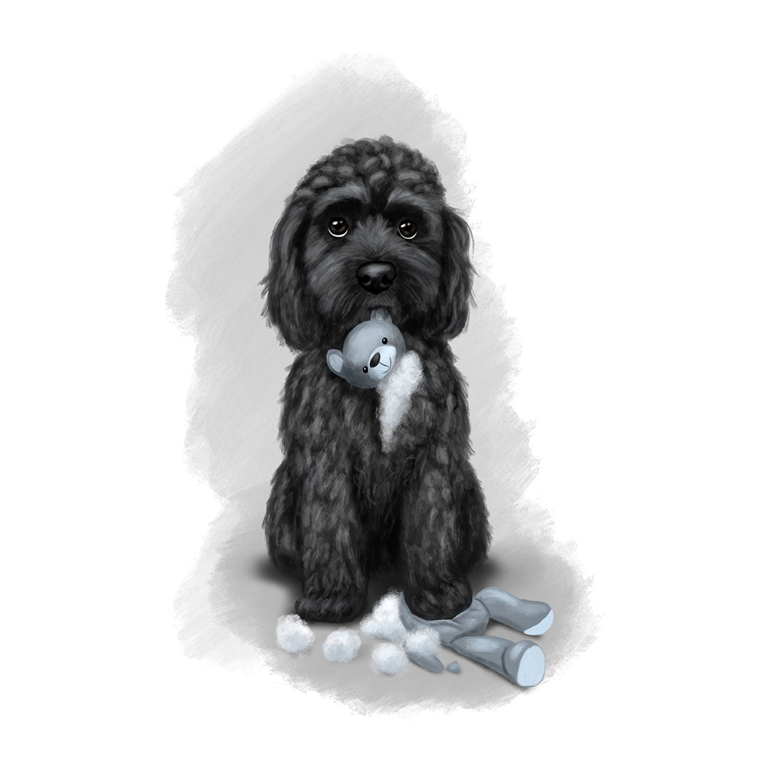 Black Cockapoo The Teddy Is Defeated Mounted Print