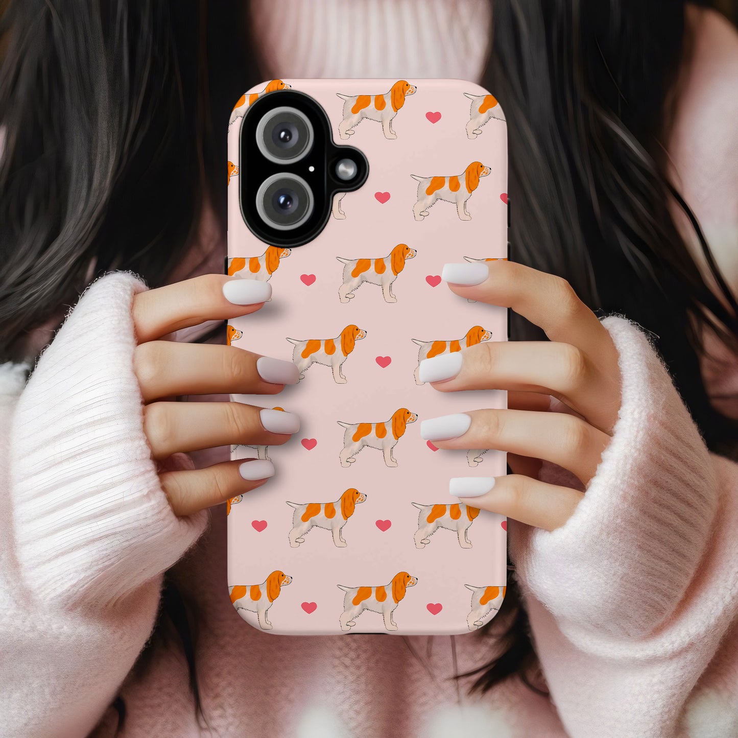 Orange Roan cocker Spaniels and Hearts iPhone Tough Case