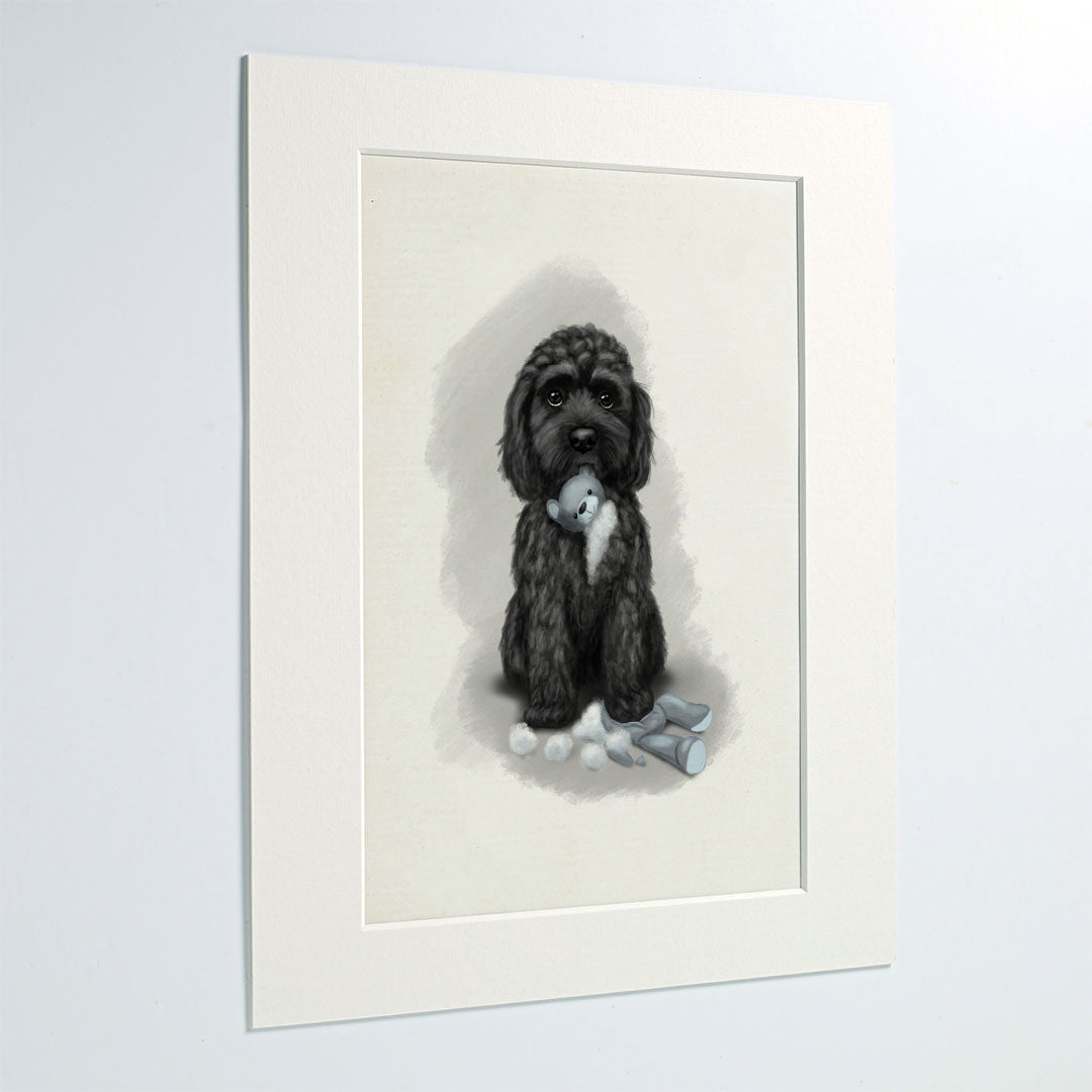 Black Cockapoo The Teddy Is Defeated Mounted Print
