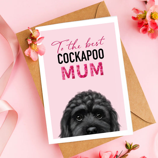 Peeping Black Cockapoo Mum Card