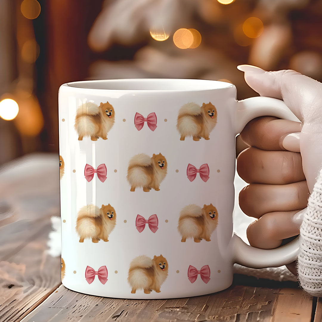 Pomeranian and Bows Patterned Mug