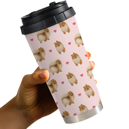 Pomeranian and Hearts Pattern Travel Mug