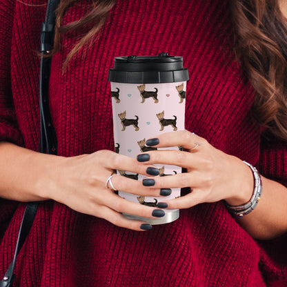Yorkshire Terriers and Hearts Travel Mug