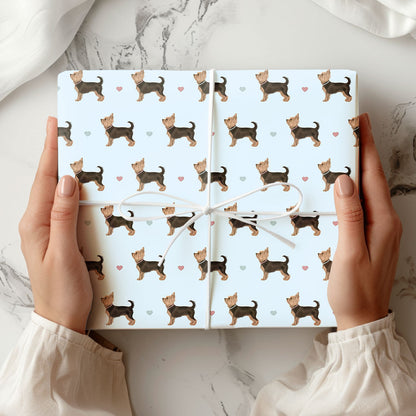 Yorkshire Terriers and Hearts Wrapping Paper