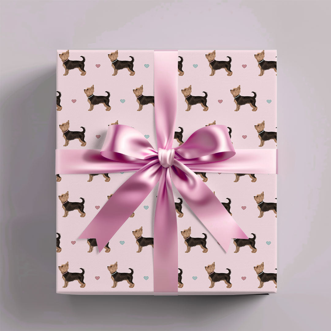 Yorkshire Terriers and Hearts Wrapping Paper