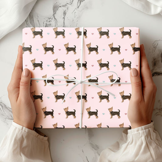 Yorkshire Terriers and Hearts Wrapping Paper