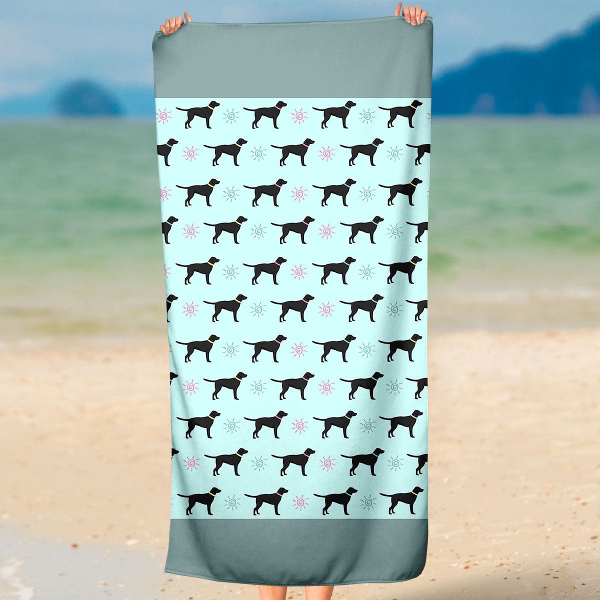 Black Labrador Summer Pattern Beach Towel