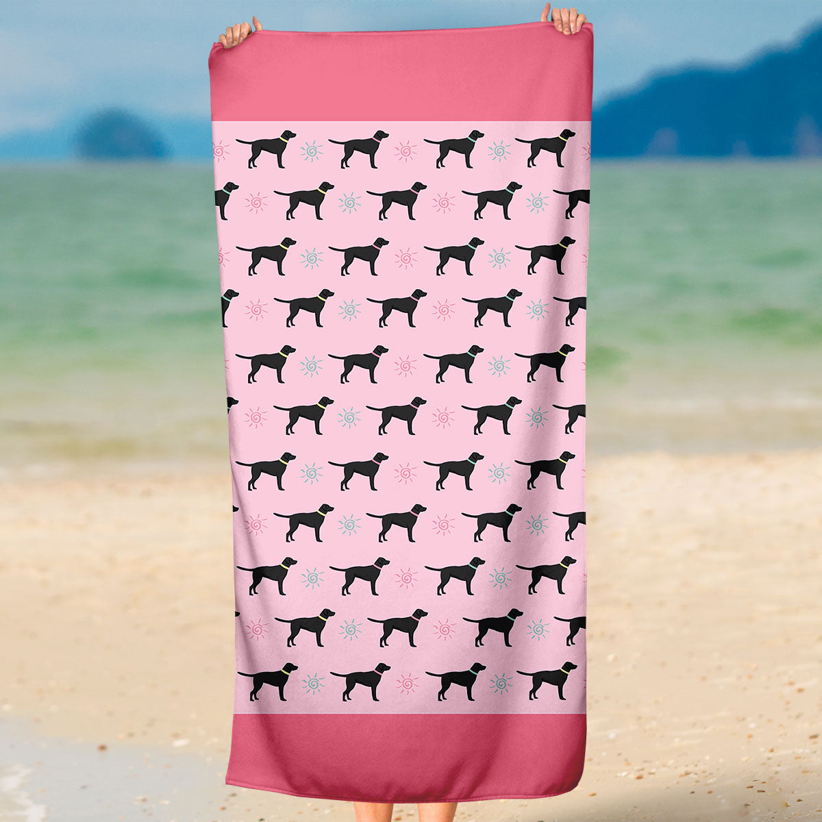 Black Labrador Summer Pattern Beach Towel