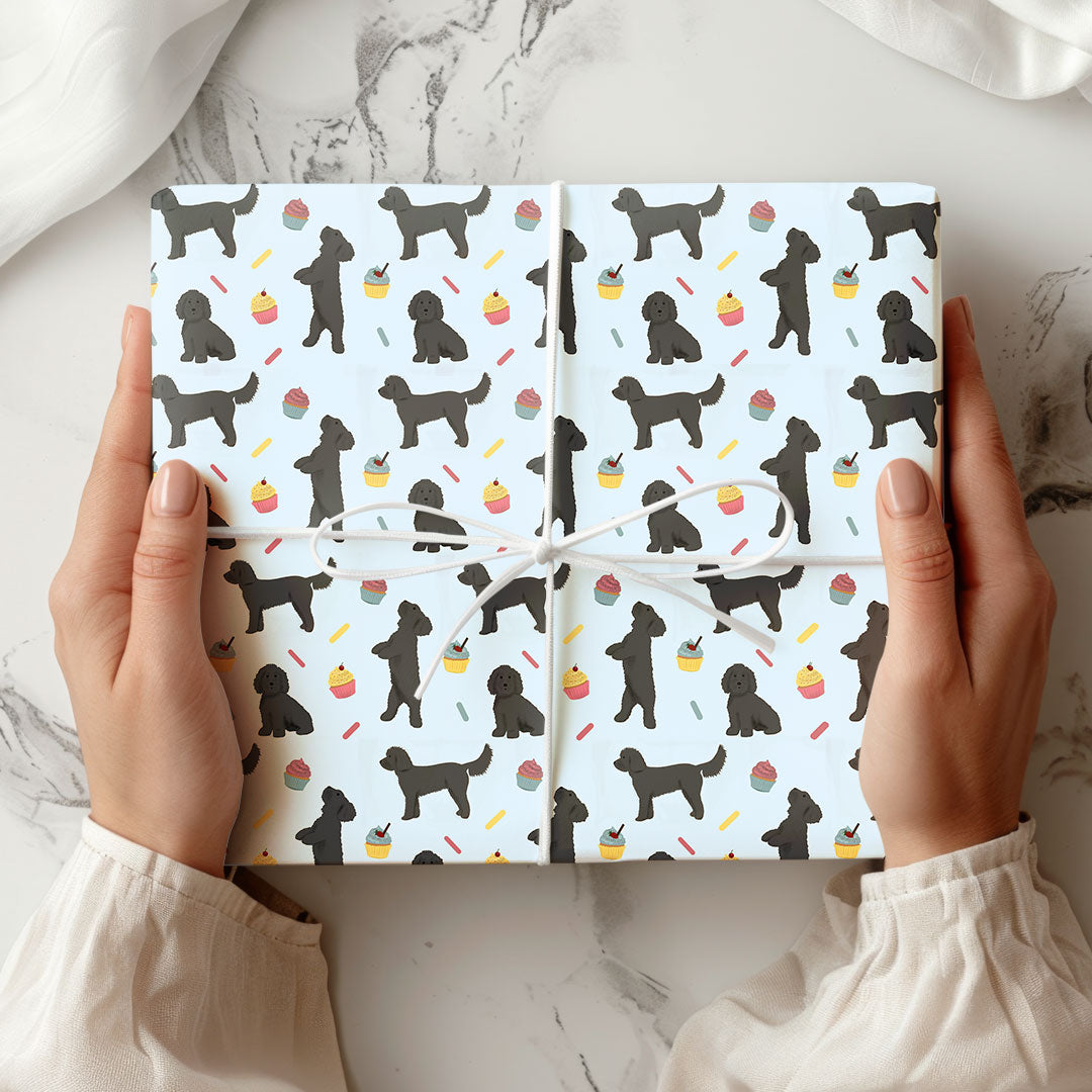 Black Cockapoos and Cupcakes Wrapping Paper