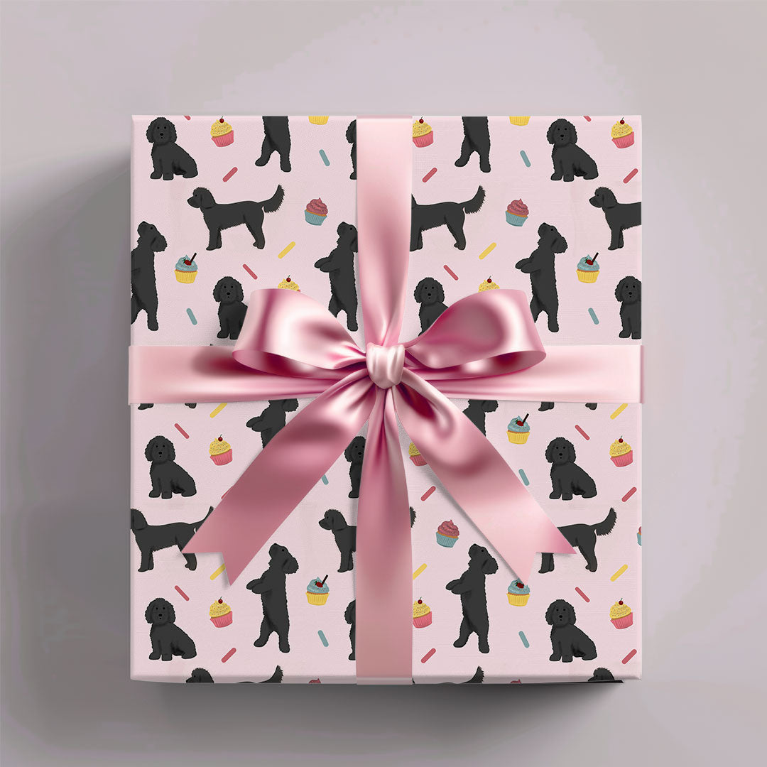 Black Cockapoos and Cupcakes Wrapping Paper