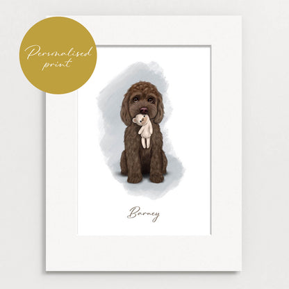 Personalised Chocolate Cockapoo with Teddy - Mounted
