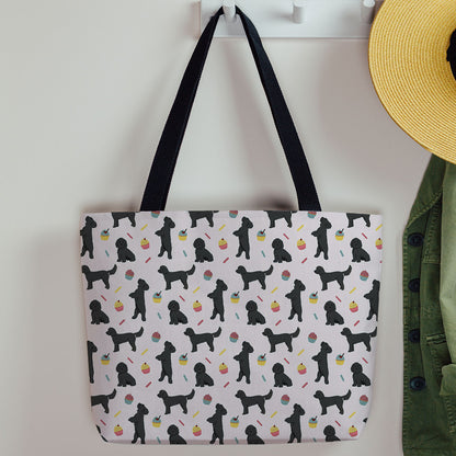 Black Cockapoos and Cupcakes Pattern Canvas Tote Bag
