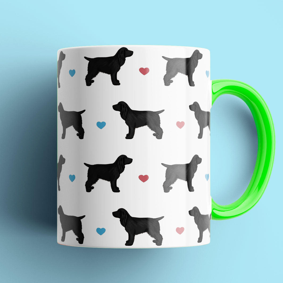 Black Cocker Spaniels and Hearts Patterned Mug