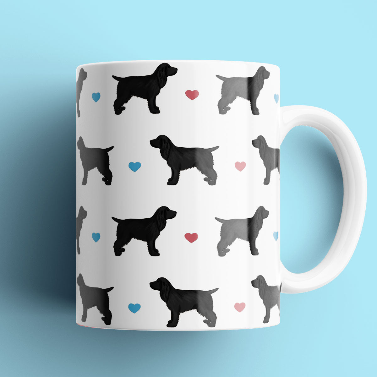 Black Cocker Spaniels and Hearts Patterned Mug