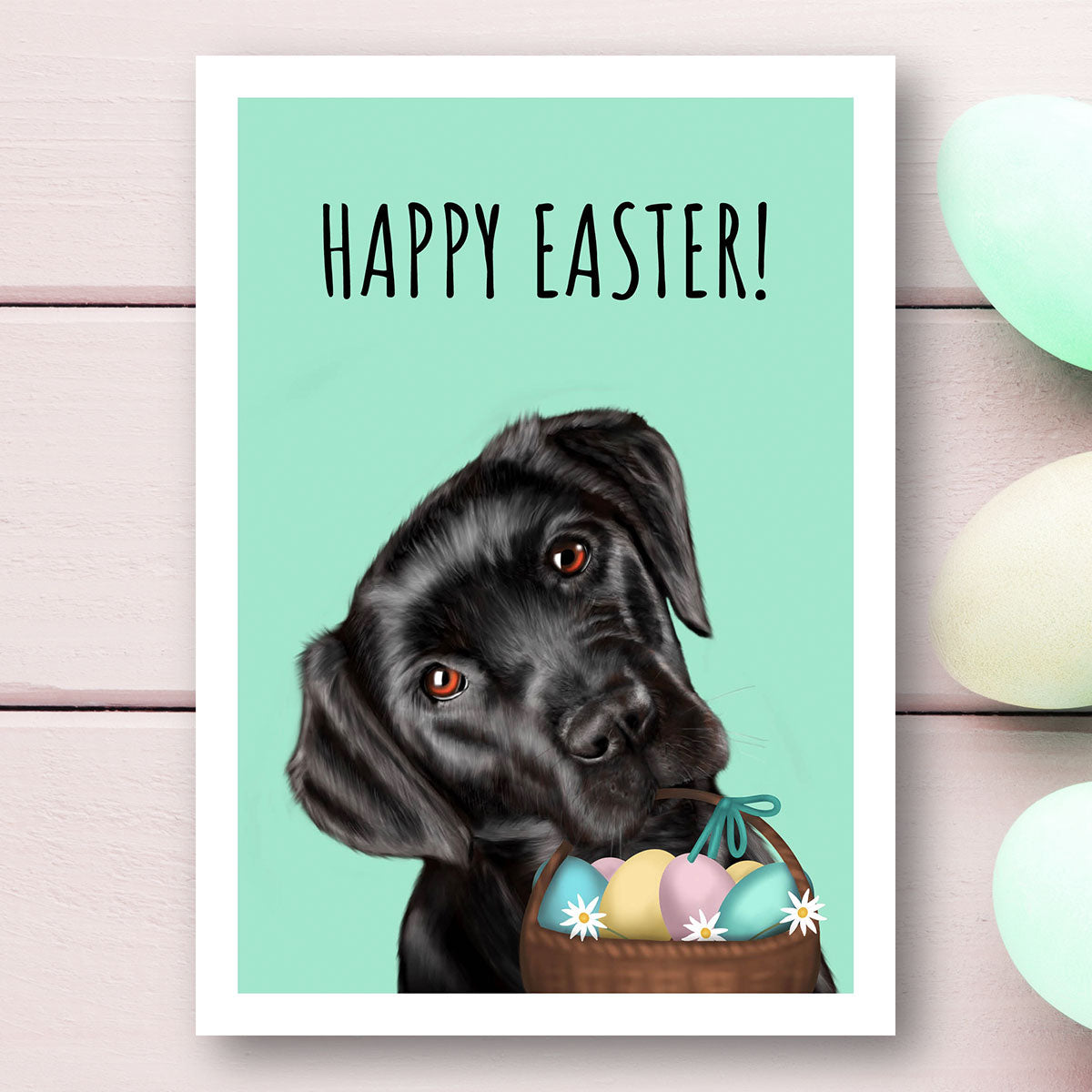 Black Labrador Happy Easter Card