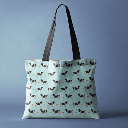 Blue Roan Cocker Spaniels and Hearts Pattern Canvas Tote Bag