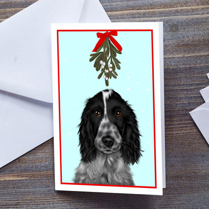 Blue Roan Cocker Spaniel under Mistletoe