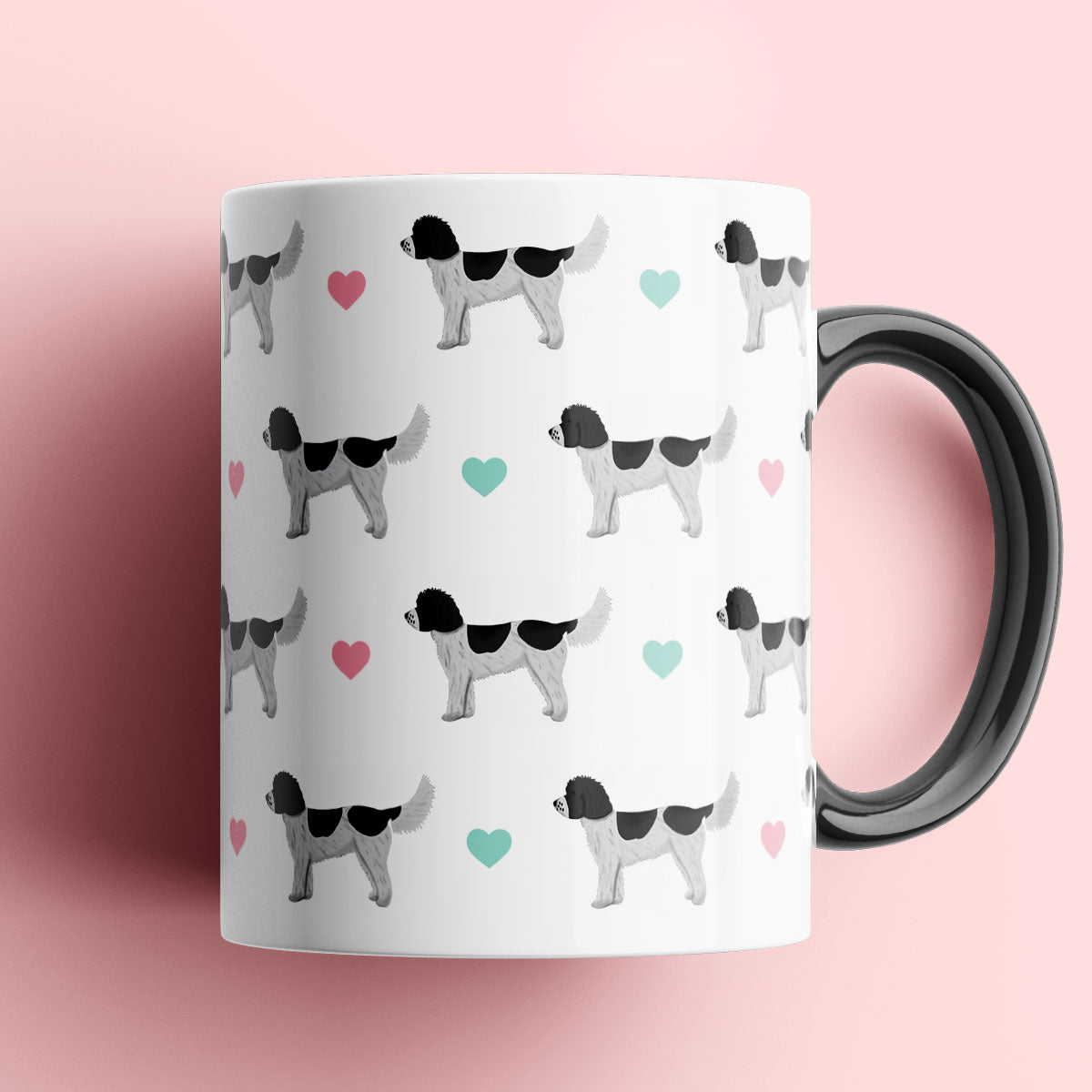 Black and White Cockapoos and Hearts Patterned Mug