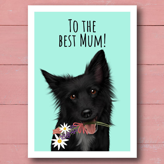 Black Border Collie Best Mum Card