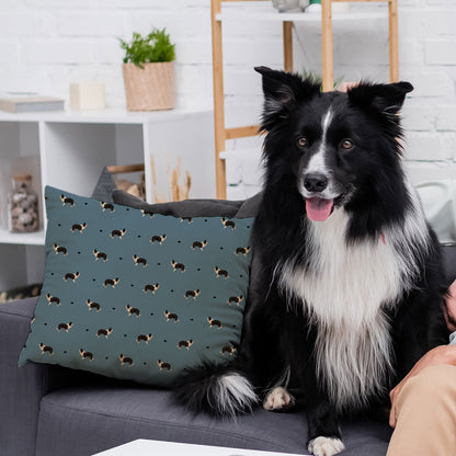 Border Collie and Hearts Patterned Cushion