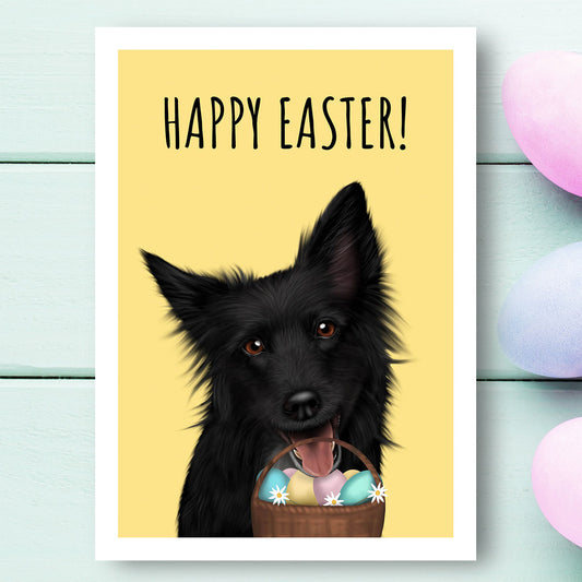 Black Border Collie Happy Easter Card