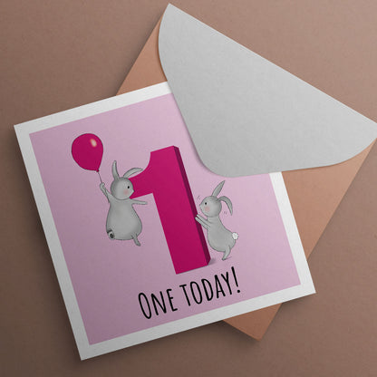 Bunny First Birthday Card