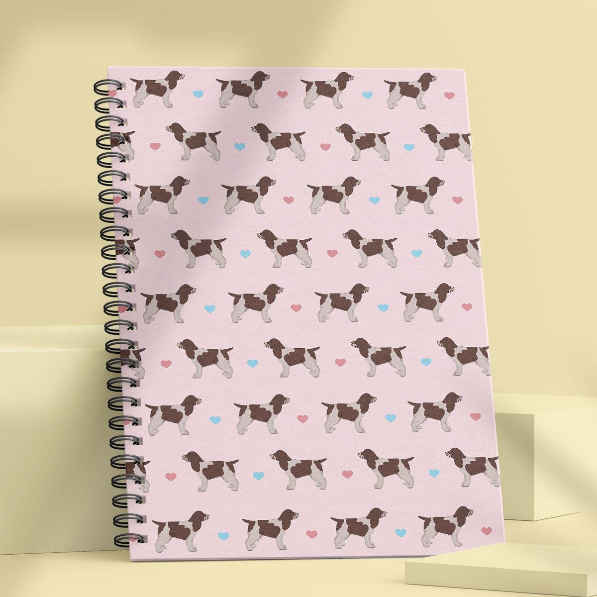 Chocolate Roan Cocker Spaniels and Hearts Patterned Notebook