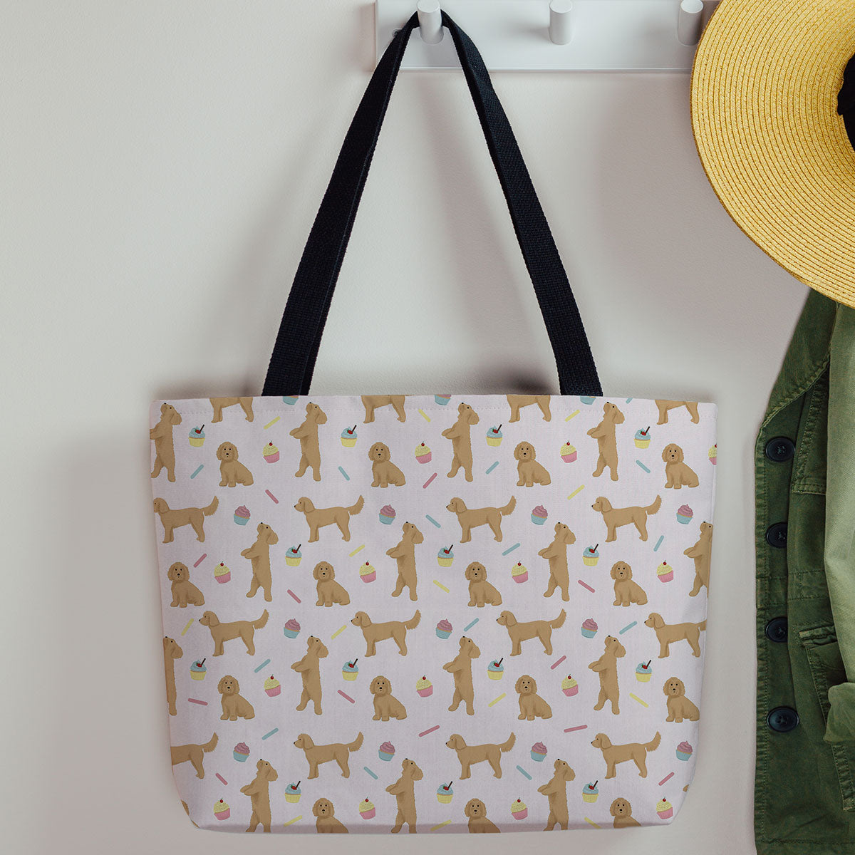 Cockapoos and Cupcakes Pattern Canvas Tote Bag