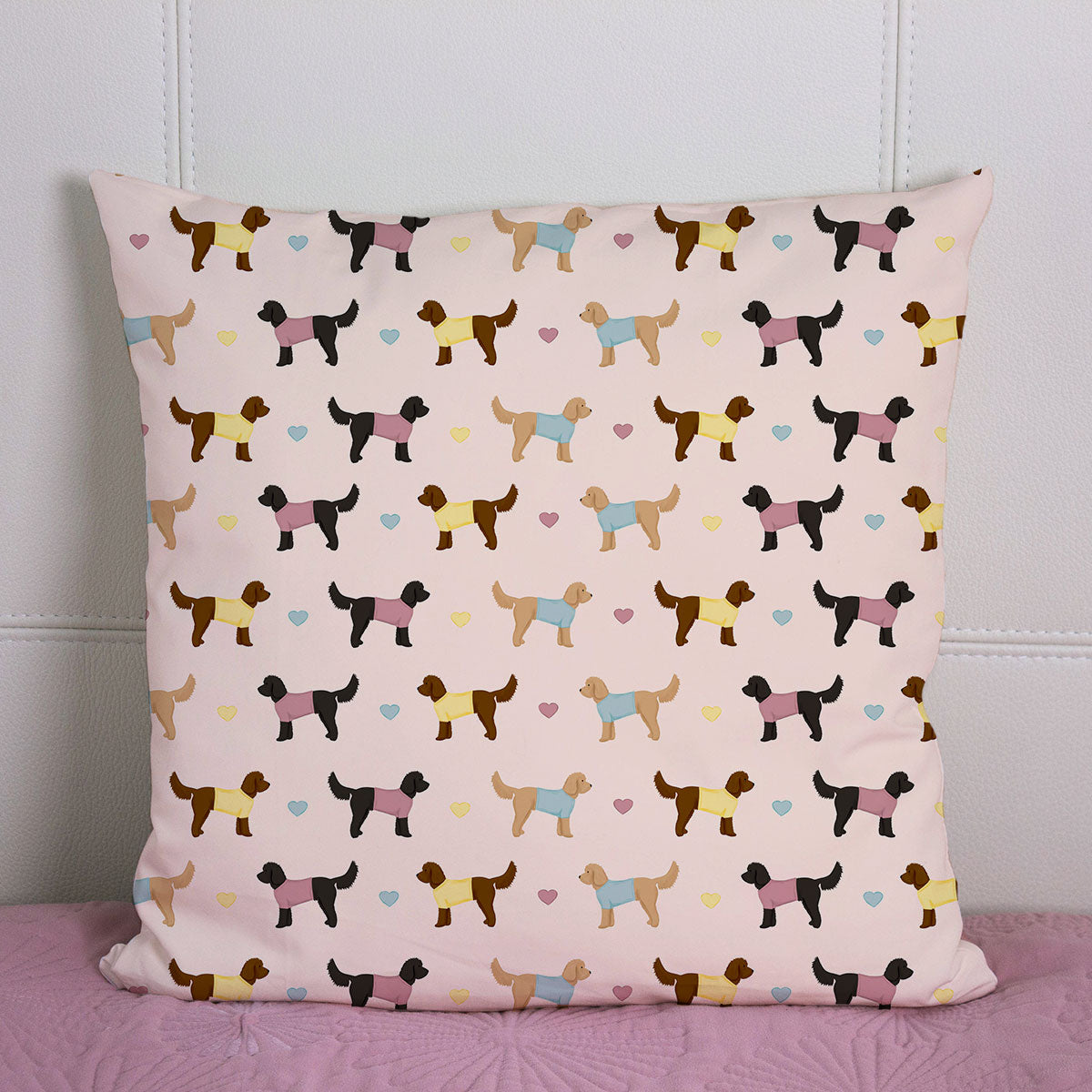 Cockapoos and Hearts Pattern Cushion