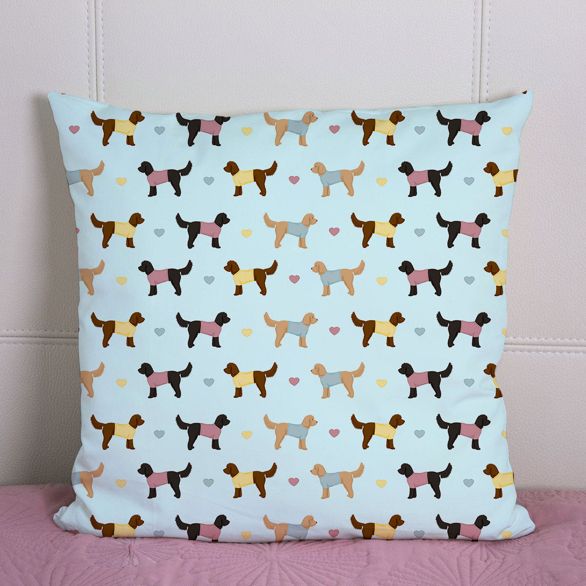 Cockapoos and Hearts Pattern Cushion