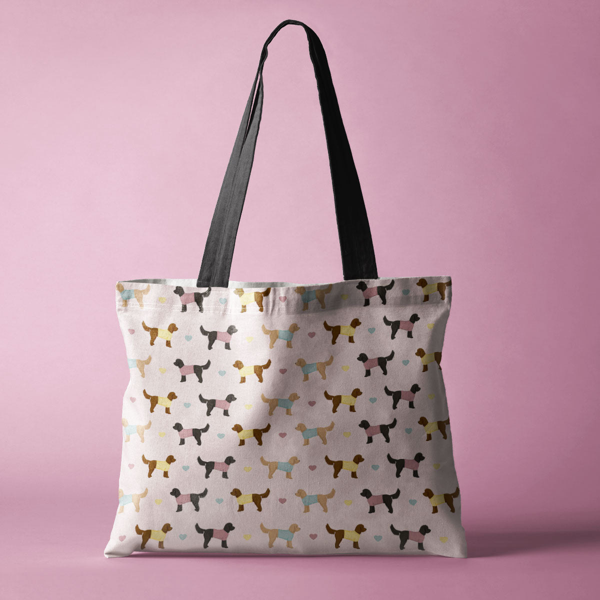 Cockapoos and Hearts Pattern Canvas Tote Bag