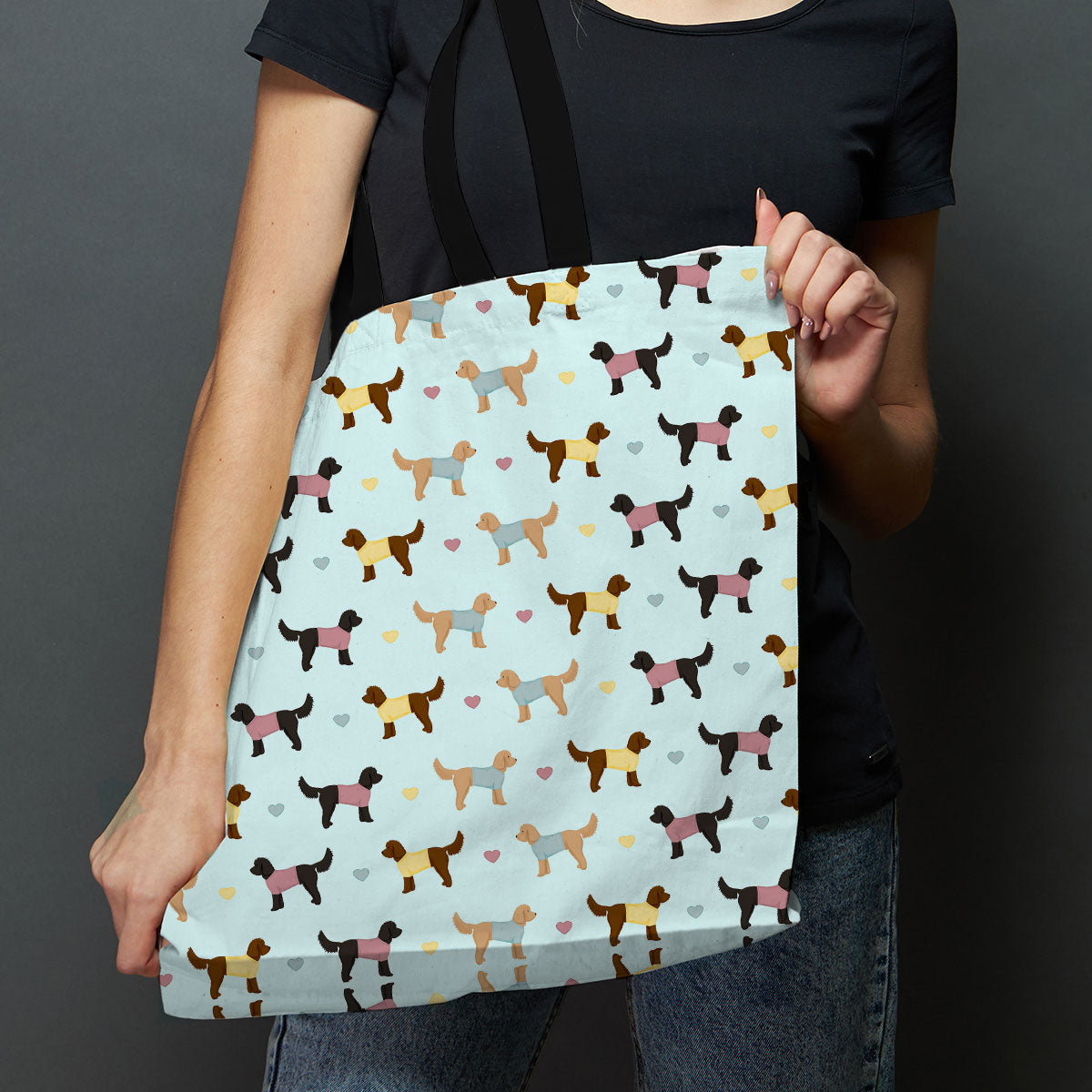 Cockapoos and Hearts Pattern Canvas Tote Bag