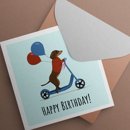 Dachshund on Scooter Birthday Card