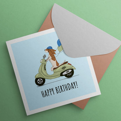 Dog on Vespa Birthday Card