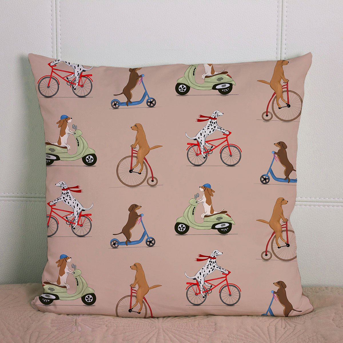 Dogs On Bikes Pattern Cushion